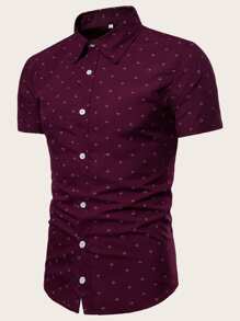 Guys Anchor Print Curved Hem Shirt