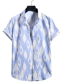 Guys Argyle Pattern Button Front Shirt