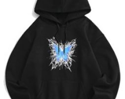 Guys Butterfly Graphic Kangaroo Pocket Drawstring Hoodie