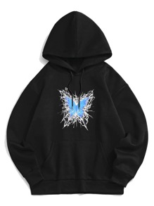 Guys Butterfly Graphic Kangaroo Pocket Drawstring Hoodie