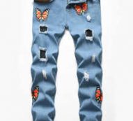 Guys Butterfly Graphic Ripped Jeans