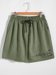 Guys Butterfly & Letter Graphic Drawstring Shorts