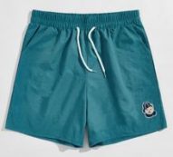 Guys Cartoon Bear Patched Drawstring Shorts