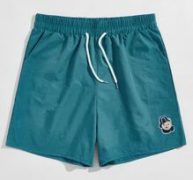 Guys Cartoon Bear Patched Drawstring Shorts