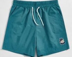 Guys Cartoon Bear Patched Drawstring Shorts