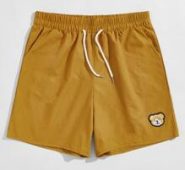 Guys Cartoon Bear Patched Shorts