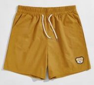 Guys Cartoon Bear Patched Shorts