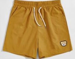 Guys Cartoon Bear Patched Shorts