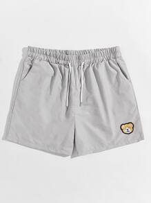 Guys Cartoon Bear Patched Shorts