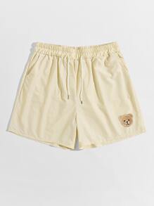 Guys Cartoon Bear Patched Shorts