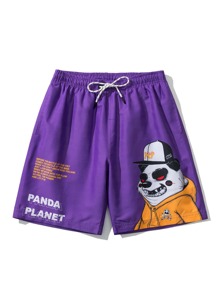 Guys Cartoon Graphic Drawstring Swim Trunks