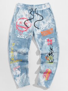 Guys Cartoon & Letter Graphic Drawstring Waist Sweatpants