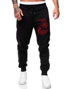 Guys Chinese Dragon Graphic Drawstring Sweatpants