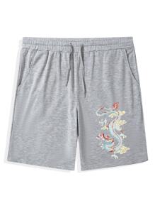 Guys Chinese Dragon Print Shorts