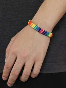 Guys Color Block Braided Bracelet