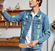Guys Color-block Ripped Denim Jacket