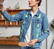 Guys Color-block Ripped Denim Jacket