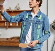 Guys Color-block Ripped Denim Jacket