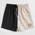 Guys Colorblock Bear Embroidery Drawstring Shorts