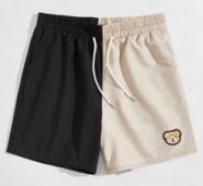 Guys Colorblock Bear Embroidery Drawstring Shorts