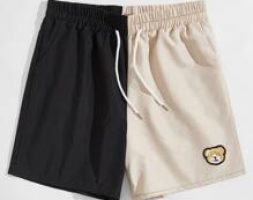 Guys Colorblock Bear Embroidery Drawstring Shorts