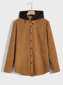 Guys Colorblock Corduroy Hooded Shirt