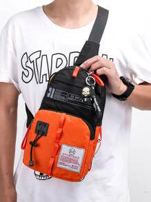 Guys Colorblock Letter Patch Sling Bag