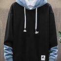 Guys Colorblock Patched Drawstring Hoodie