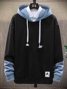 Guys Colorblock Patched Drawstring Hoodie