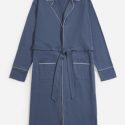 Guys Contrast Binding Dual Pockets Belted Robe