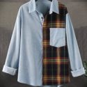 Guys Contrast Tartan Button Front Corduroy Shirt