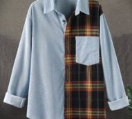 Guys Contrast Tartan Button Front Corduroy Shirt
