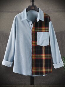 Guys Contrast Tartan Button Front Corduroy Shirt