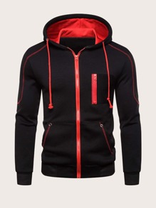 Guys Contrast Topstitching Drawstring Hoodie