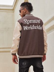 Guys Corduroy Letter Colorblock Baseball Jacket