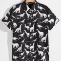 Guys Dinosaur Print Button Up Shirt