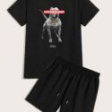 Guys Dog & Letter Graphic Tee & Track Shorts