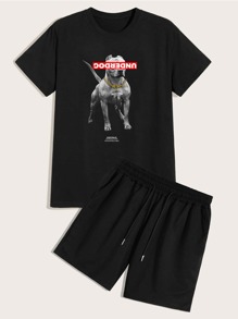 Guys Dog & Letter Graphic Tee & Track Shorts