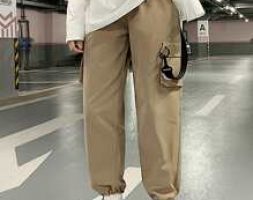 Guys Drawstring Hem Ribbon Detail Cargo Pants