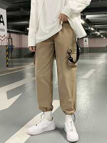 Guys Drawstring Hem Ribbon Detail Cargo Pants