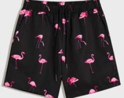 Guys Drawstring Waist Flamingo Print Shorts