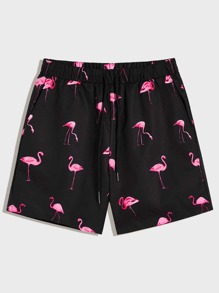 Guys Drawstring Waist Flamingo Print Shorts