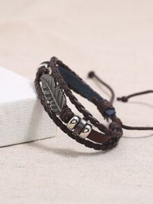 Guys Feather Decor Braided Bracelet