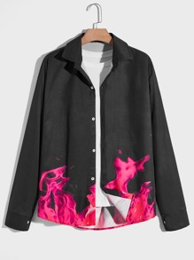 Guys Fire Graphic Button Front Shirt