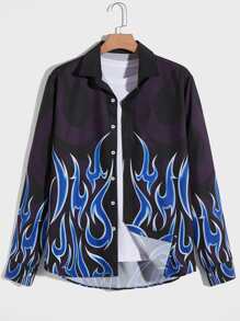 Guys Fire Graphic Button Front Shirt