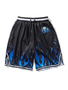 Guys Fire Print Stripe Tape Drawstring Shorts