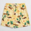 Guys Flamingo And Palm Tree Print Shorts