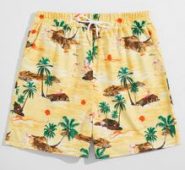 Guys Flamingo And Palm Tree Print Shorts