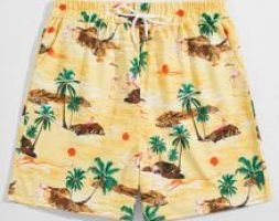 Guys Flamingo And Palm Tree Print Shorts