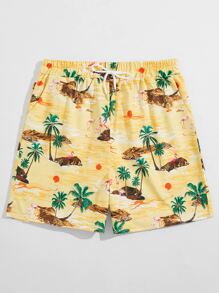 Guys Flamingo And Palm Tree Print Shorts